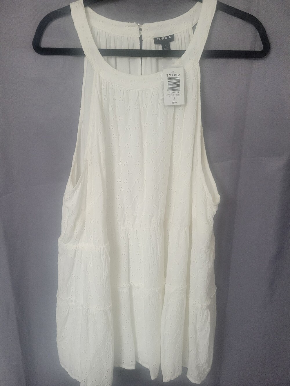 New TORRID White Halter Top Babydoll Sleeveless Cottagecore Size 3X,22~24